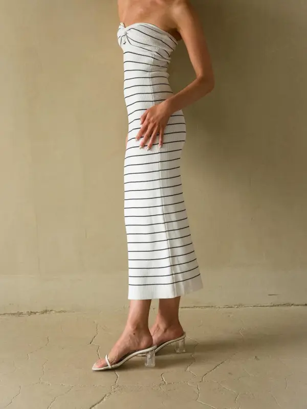 Strapless Twist Front Knit Midi Dress
