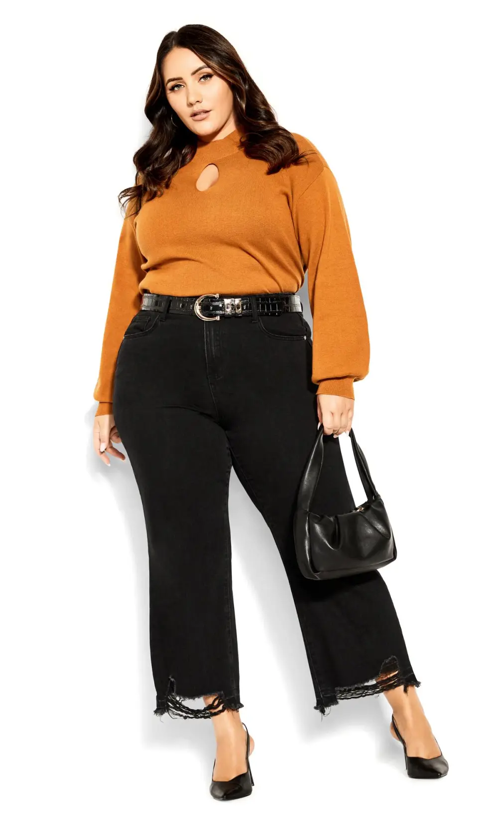 Evans Brown Keyhole Long Sleeve Jumper