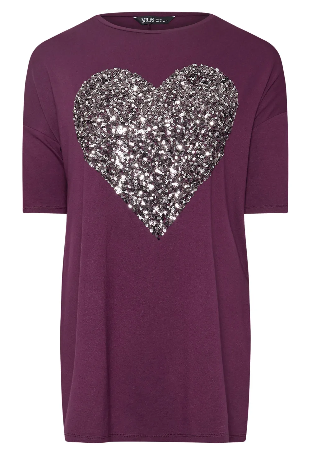 YOURS Curve Purple Heart Sequin Embellished T-Shirt