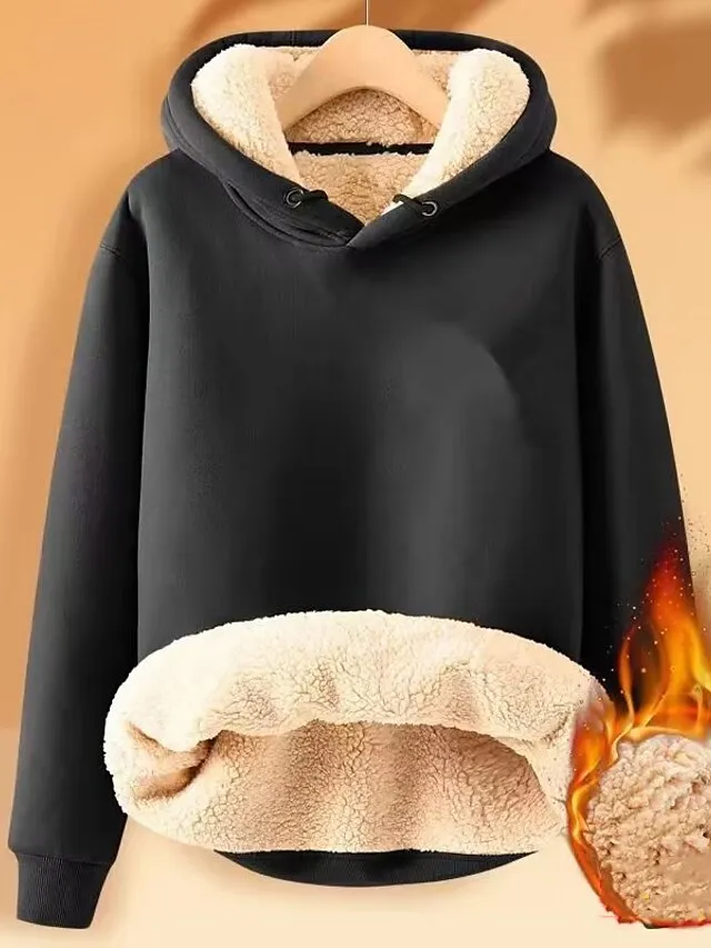 Women's Hoodie Sweatshirt Pullover Fleece Sherpa Fleece Teddy Black Yellow Pink Solid Color Street Casual Hoodie Long Sleeve Top Micro-elastic Fall & Winter