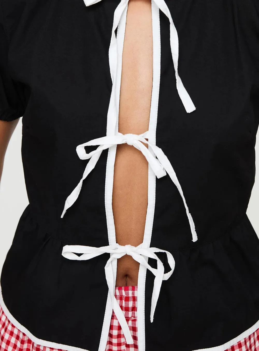 Red Puff Sleeve Peplum Shirt