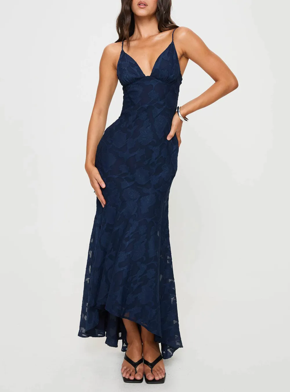 Lace Trimmed Spaghetti Strap Maxi Dress