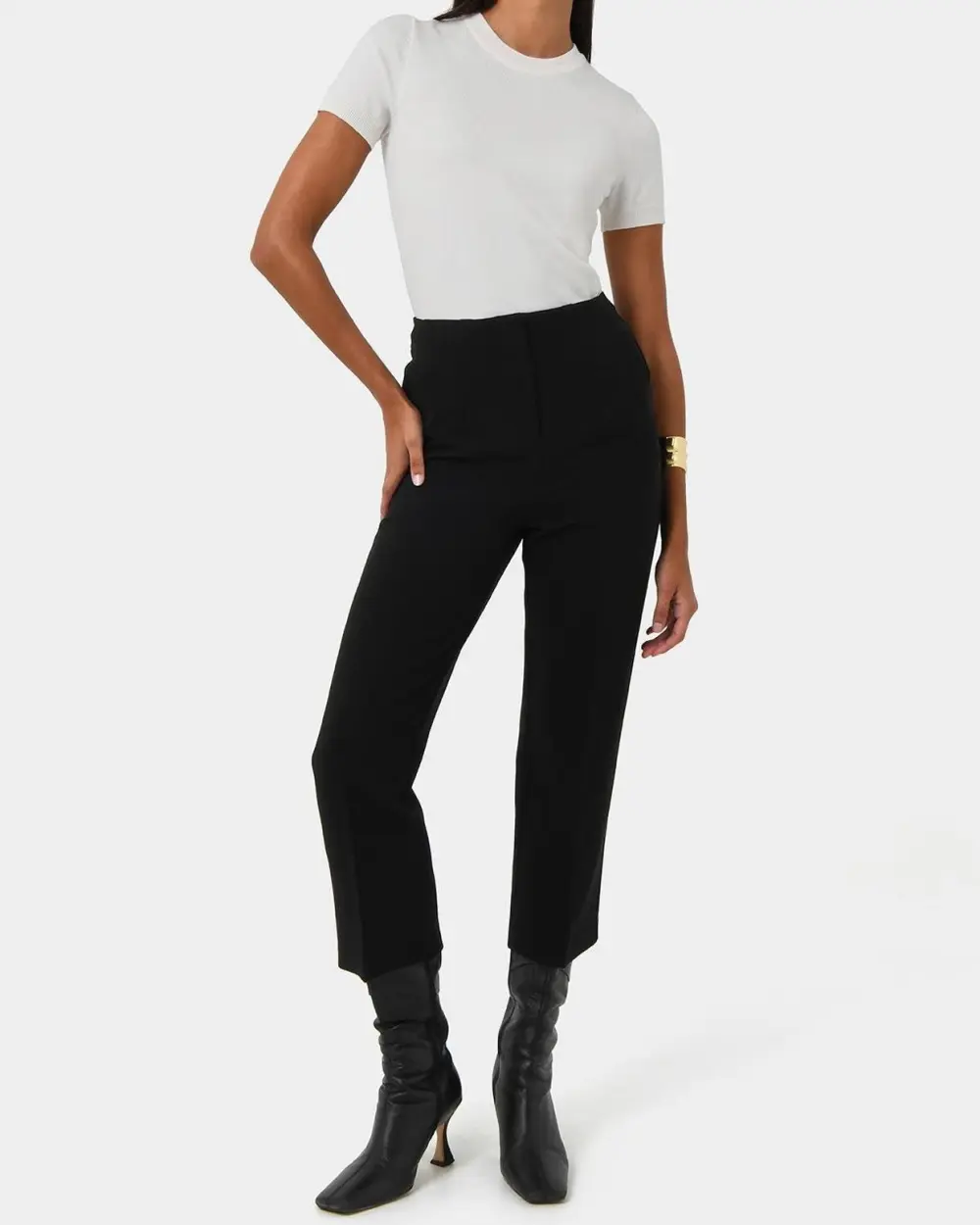 Tailored Crop High Waisted Pants -Black