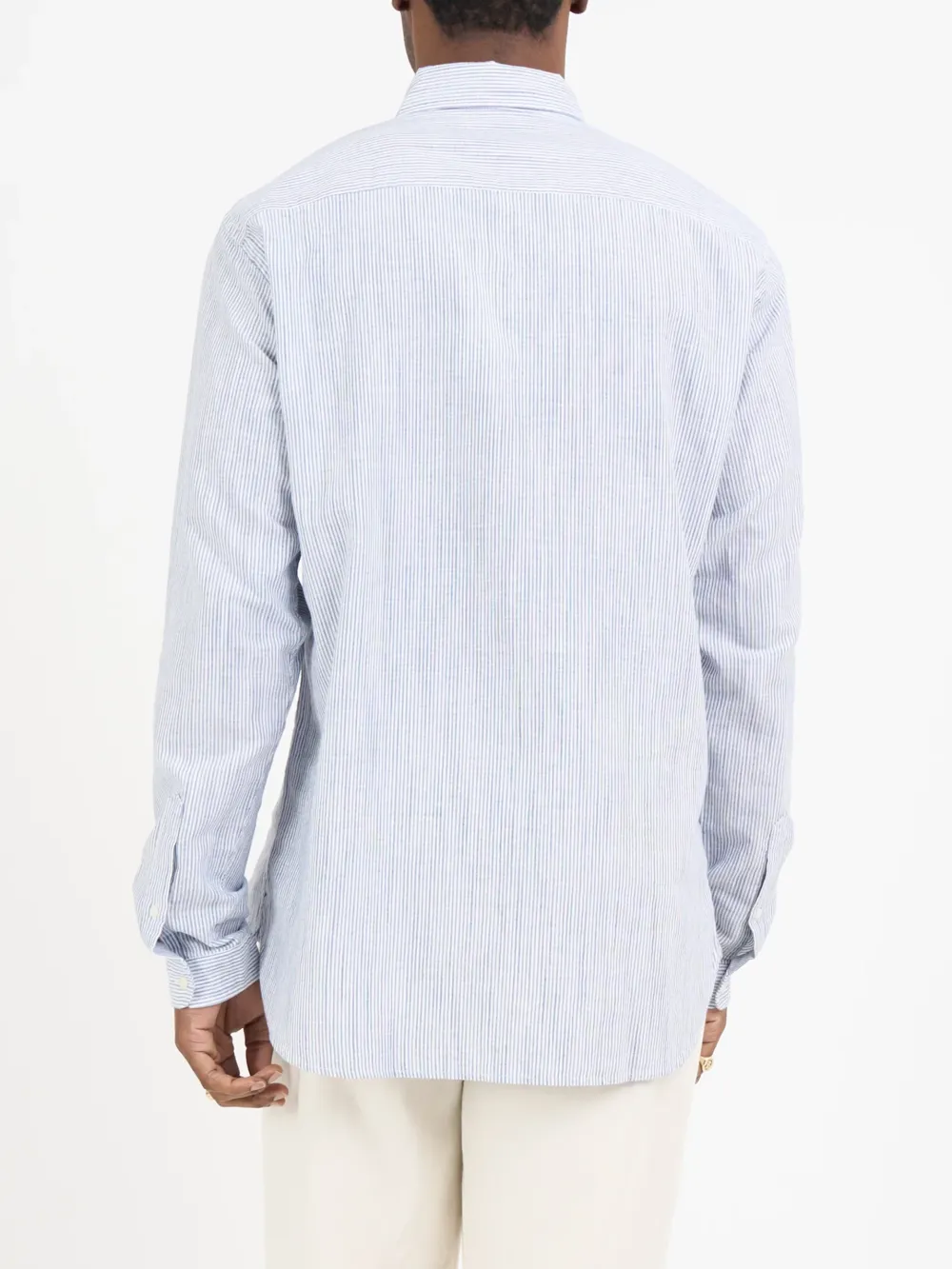 Blue Slub-Striped Cotton Shirt