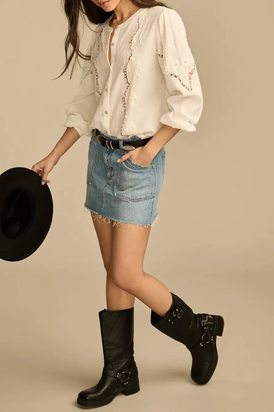 Gold Rush Denim Wester Midi Skirt