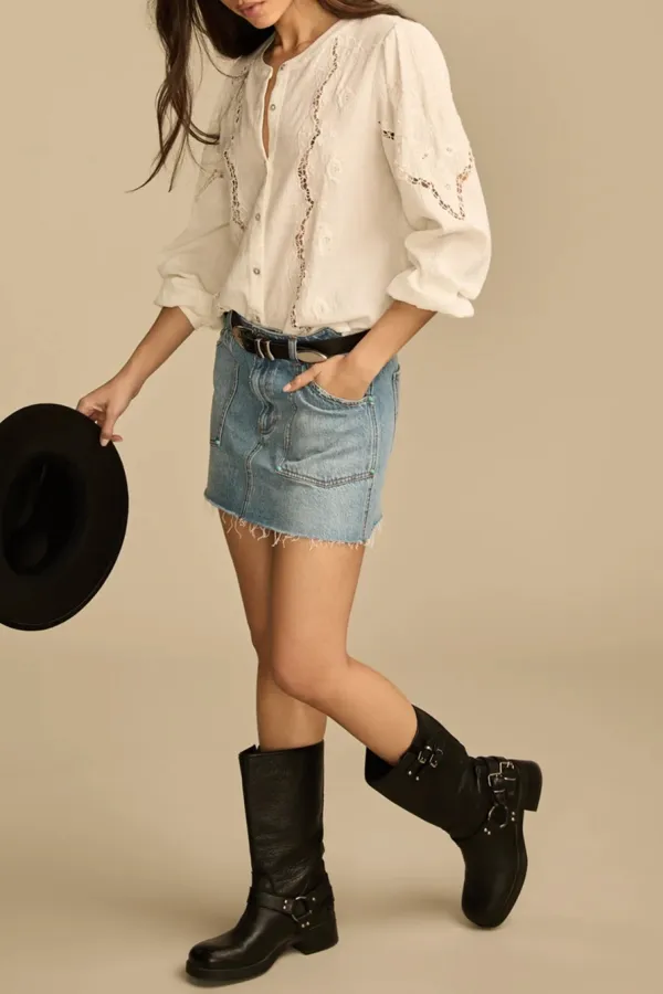 Gold Rush Denim Wester Midi Skirt