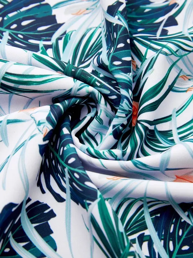 Vacation Floral Printing V neck Tankinis Two-Piece Set