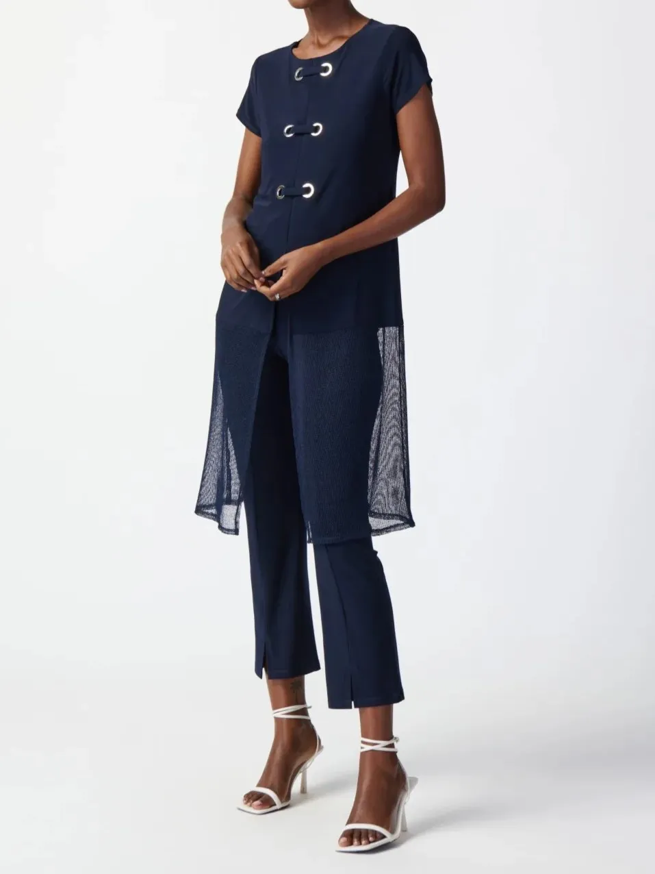 Navy Button - Front Split - Hem Tunic