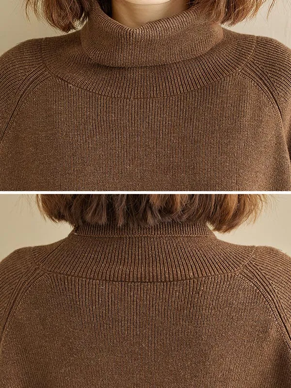 Knitting Pleats Split-Joint High-Neck Pullover Top
