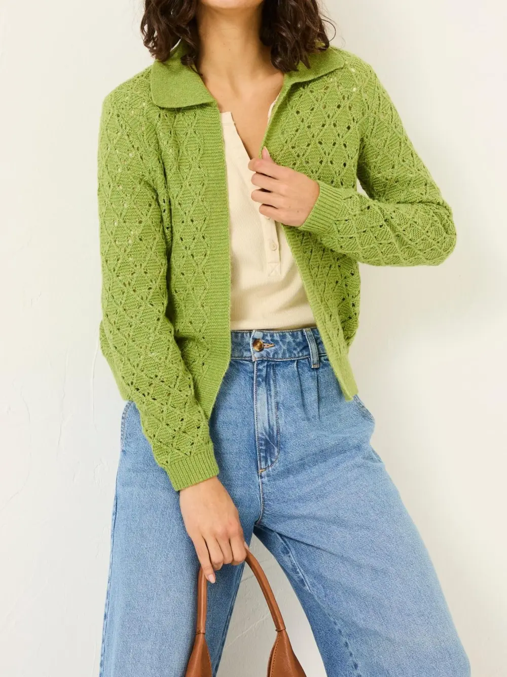 Green Pointelle Knitted Cardigan