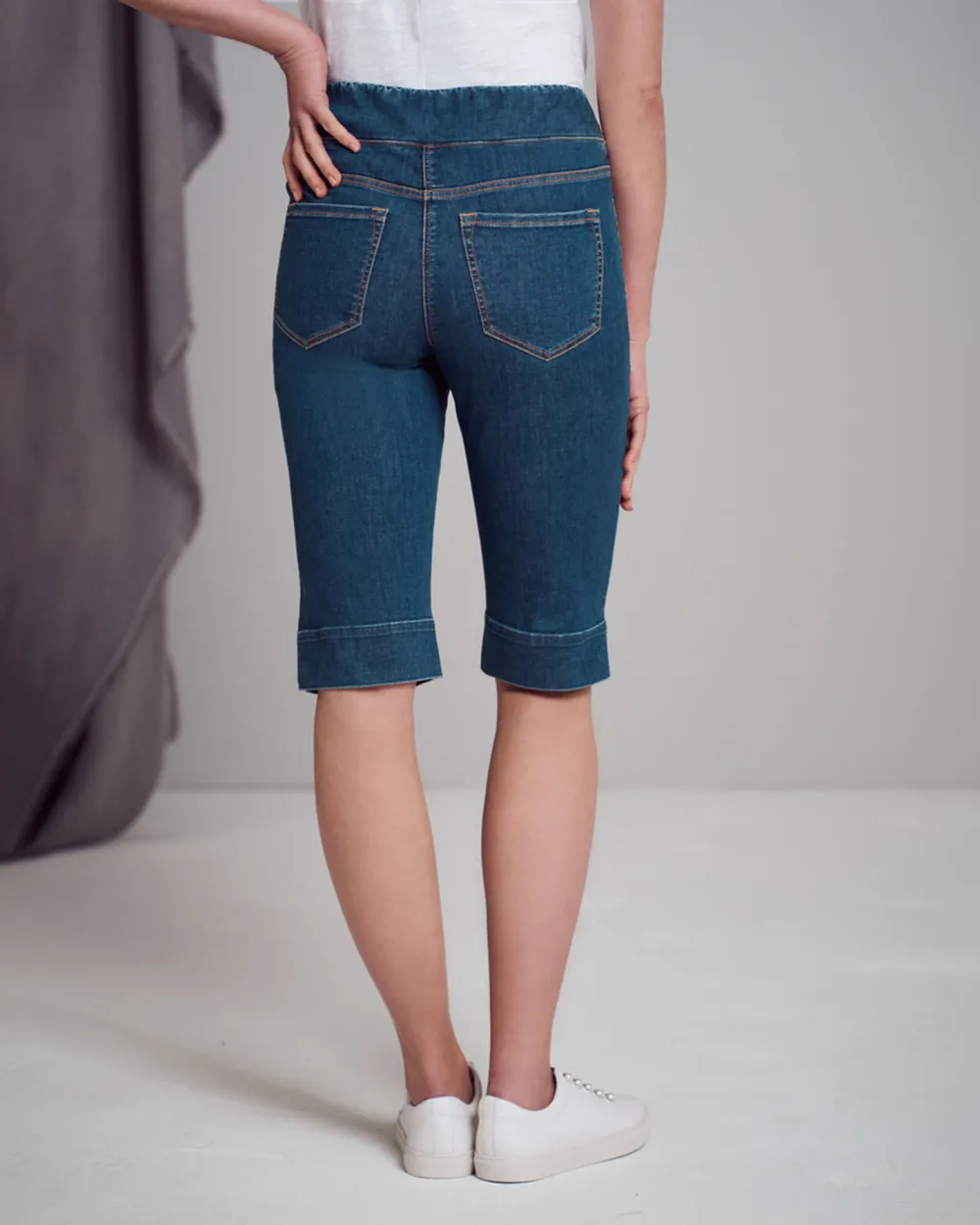 Roll Cuff Denim Knee Length Shorts