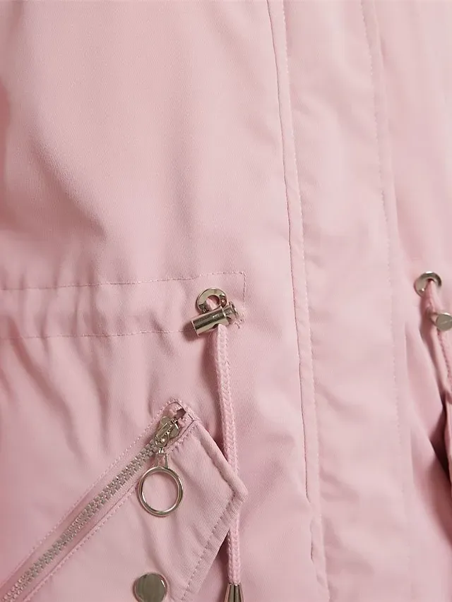 Women's Parka Puffer Coat Thermal Warm Winter Coat Windproof Heated Coat with Fur Collar Fall Zip up Drawstring Fleece Jacket with Pockets Outerwear Pink Black Pink Mid-Length