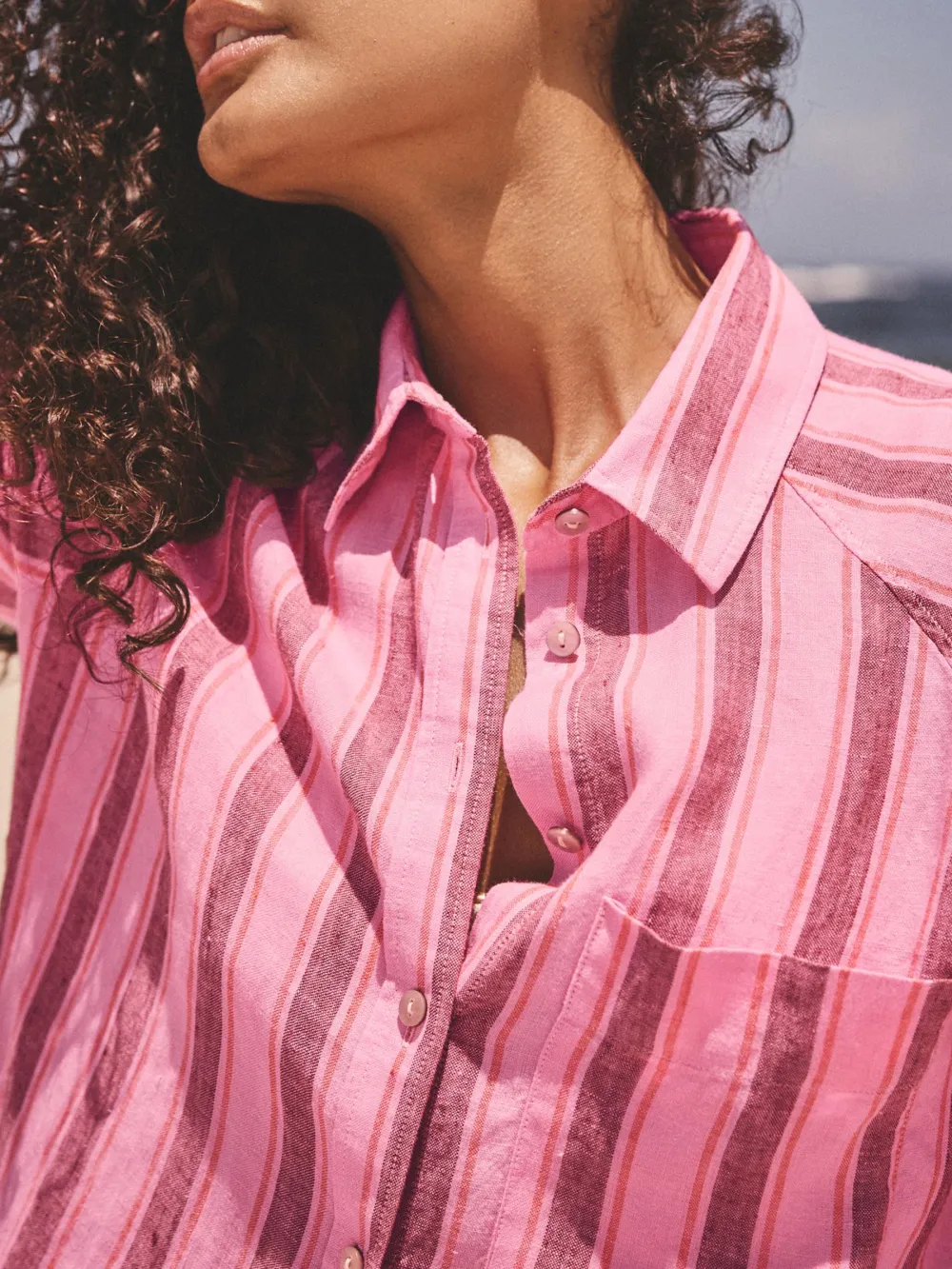 Loose Fit Long Sleeve Linen Button-Up Shirt