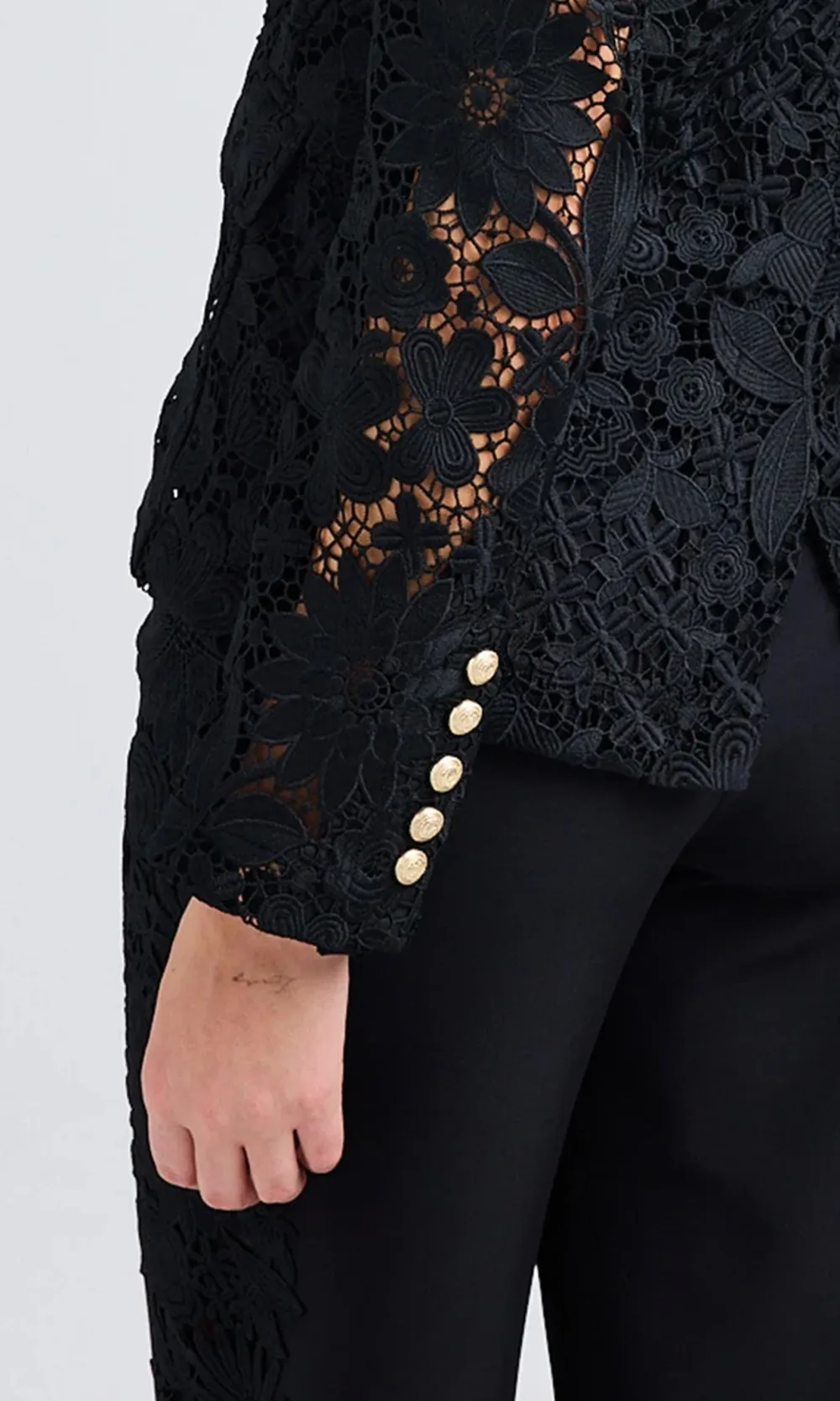 Buttoned Lapel Tweed Blazer