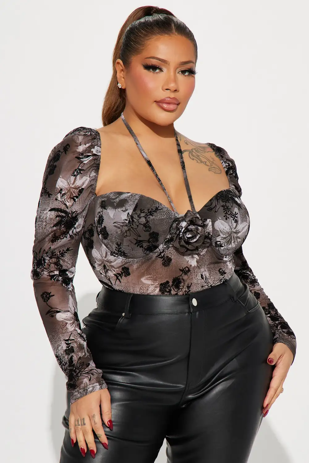 Dead Roses Mesh Bodysuit - Black/combo