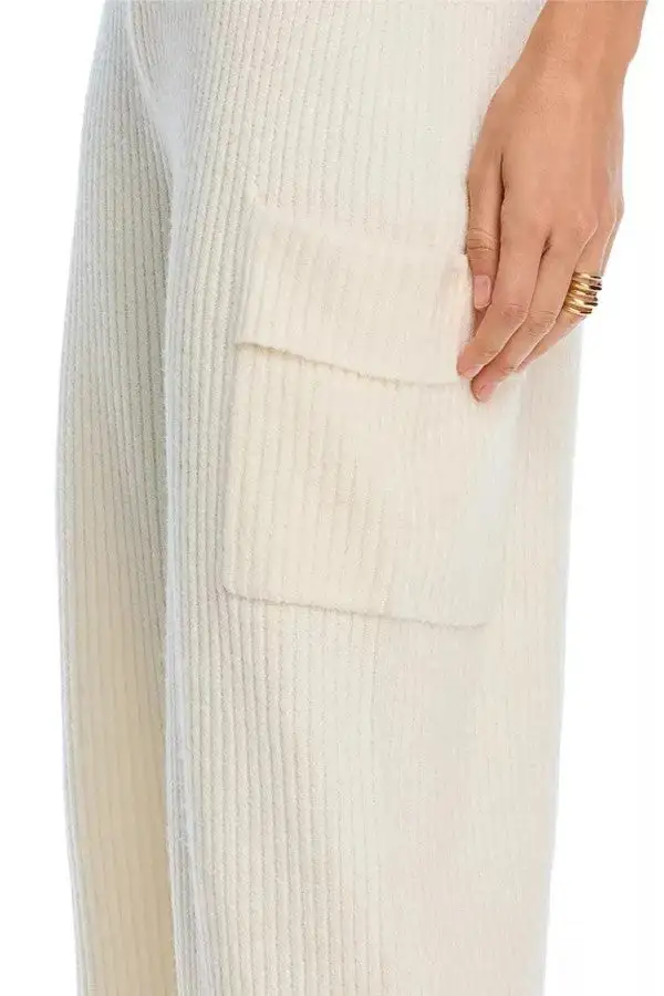Off-White Ribbed Knit Wide-Leg Pants