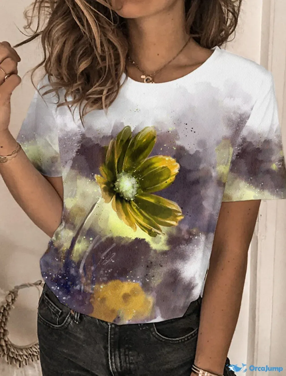 Women's Short Sleeve Floral Print T-Shirt