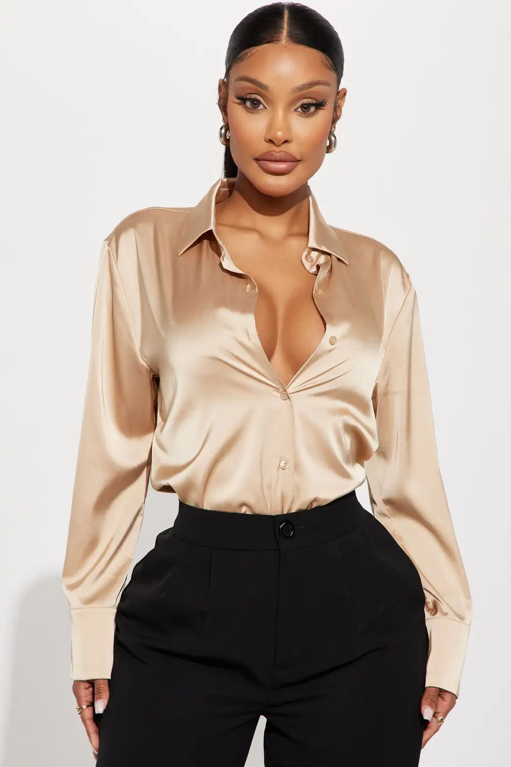 Feelin' Popular Satin Shirt - Taupe