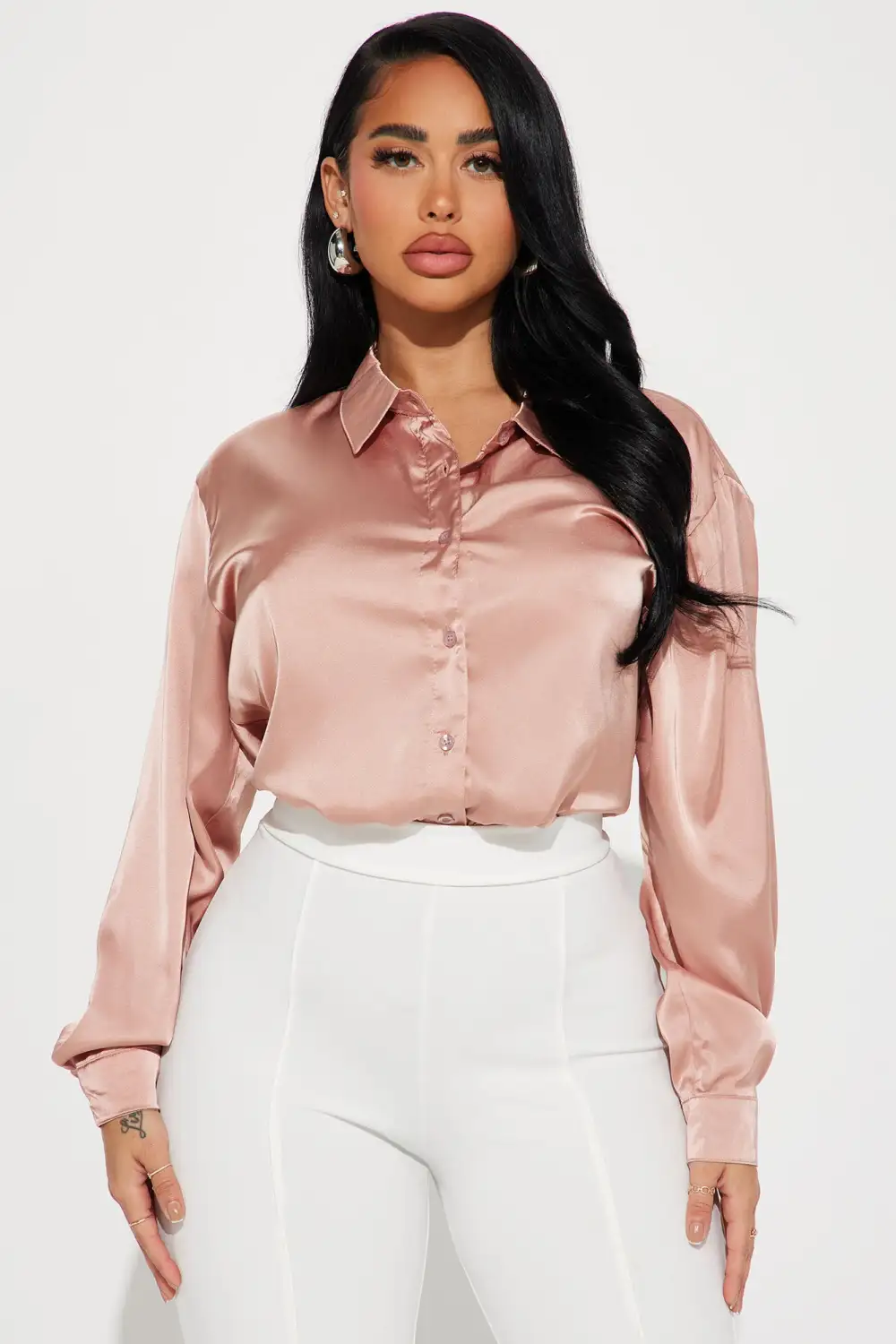 Trust The Wait Satin Shirt  - Sand