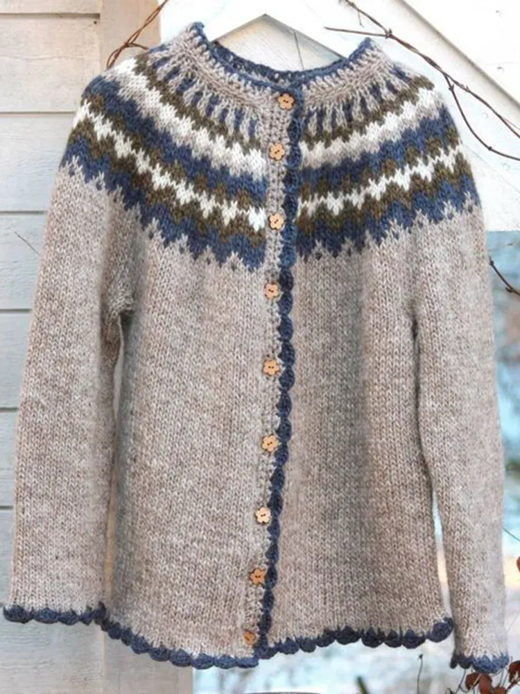 Vintage Icelandic Geometry Tribal Button Cozy Sweater Cardigan