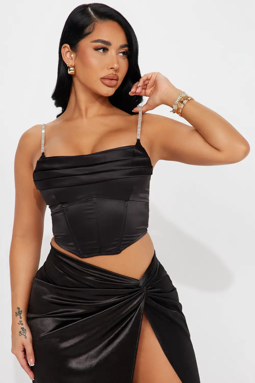 Glamorous Date Nights Satin Corset Top - Black