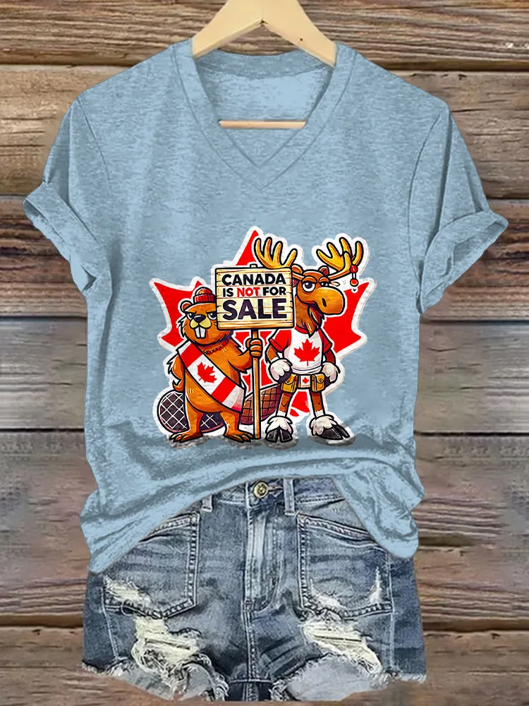Canada Is Not For Sale Printed V-Neck Short-Sleeved T-Shirt