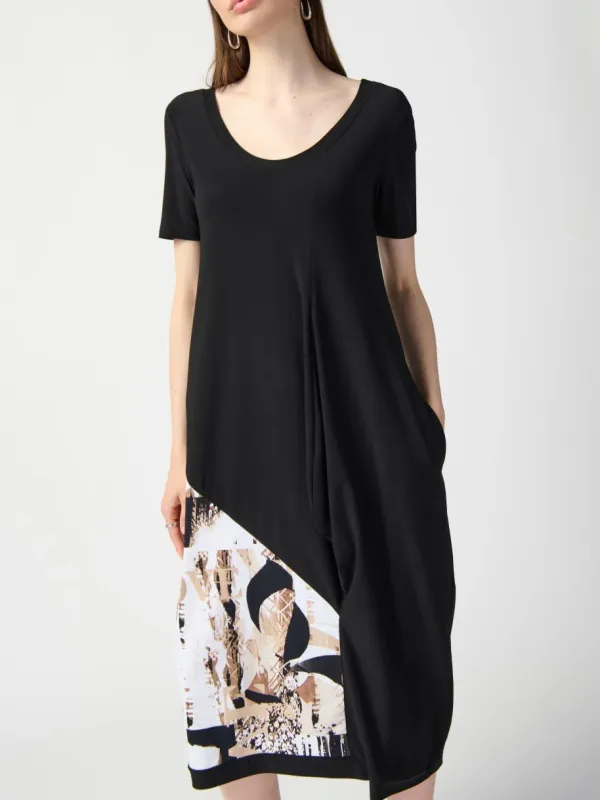 Black and Abstract Print Shift Dress