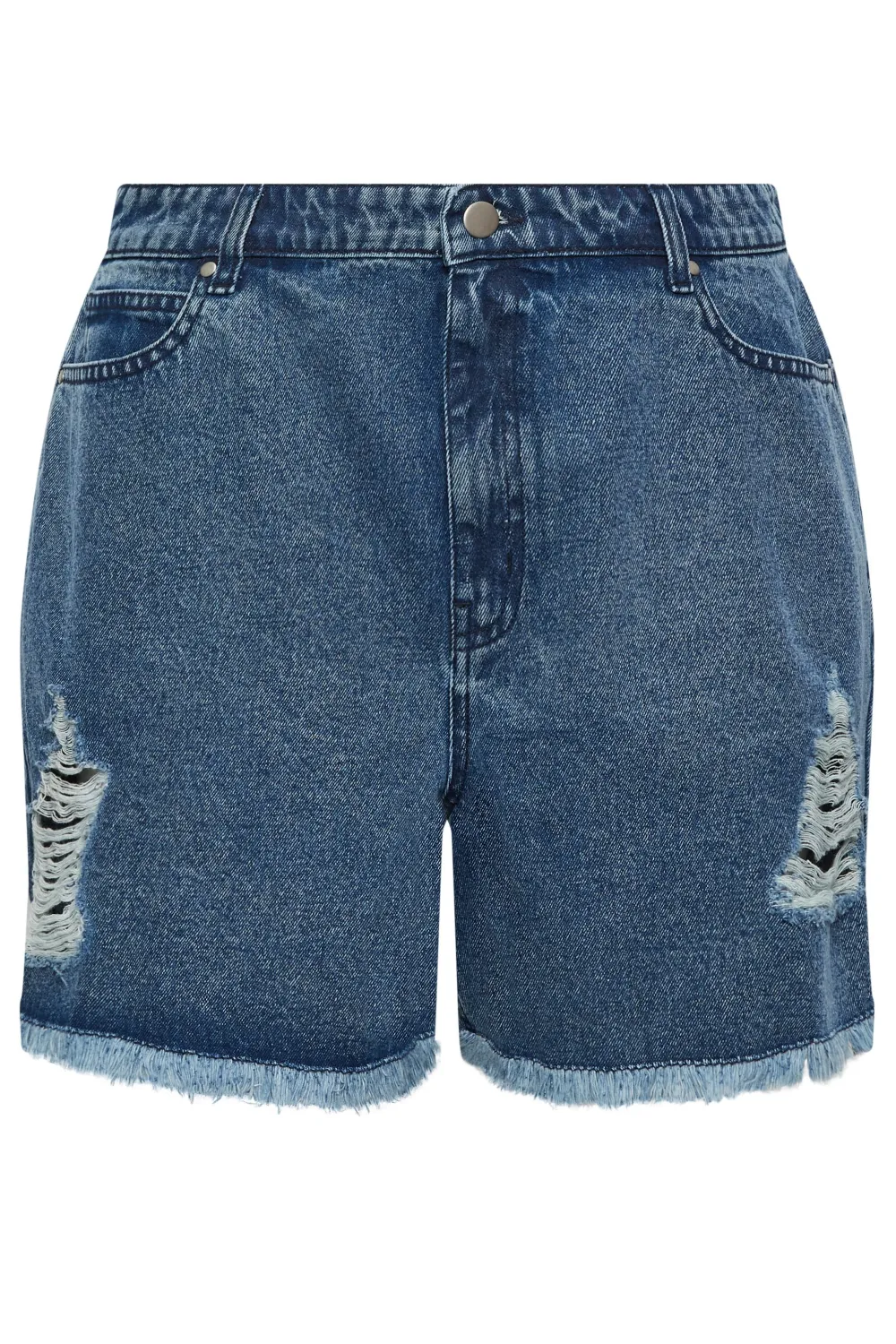 Curve Mid Blue Ripped Floaty Denim Shorts