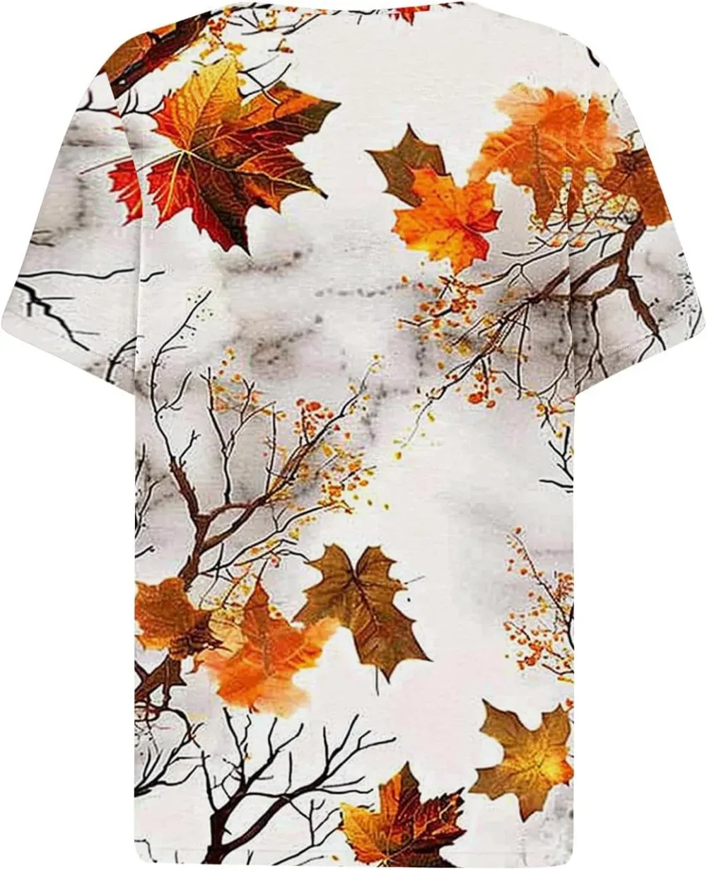 Shirts for Women Casual Printed Summer Tops Short-Sleeved Button V-Neck Tops Blouse Fashion Boho T-Shirts