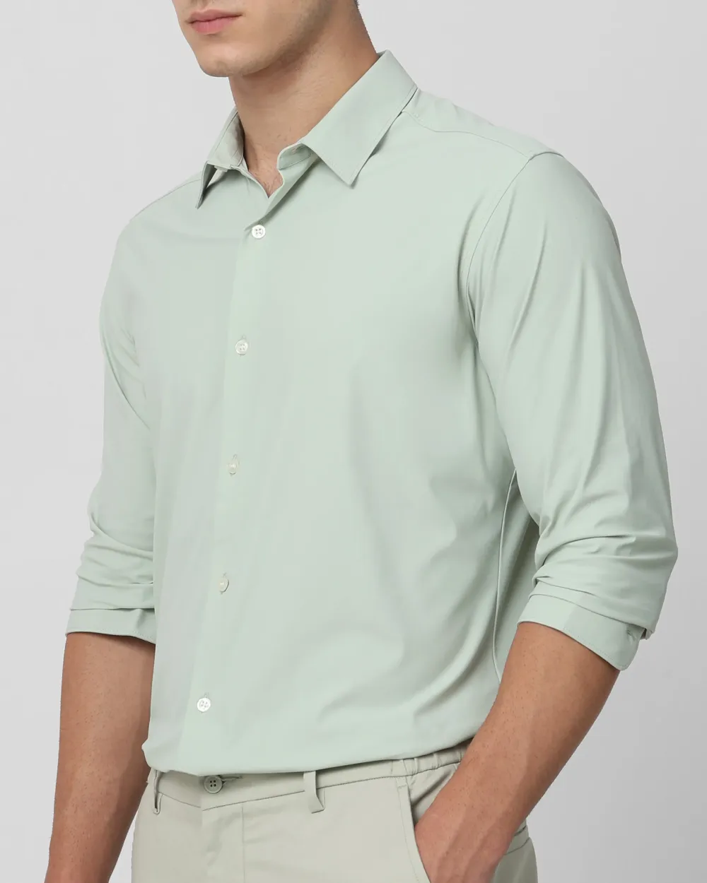 Leisure Soft And Comfortable Slim-Fit Dark Light Green Shirt