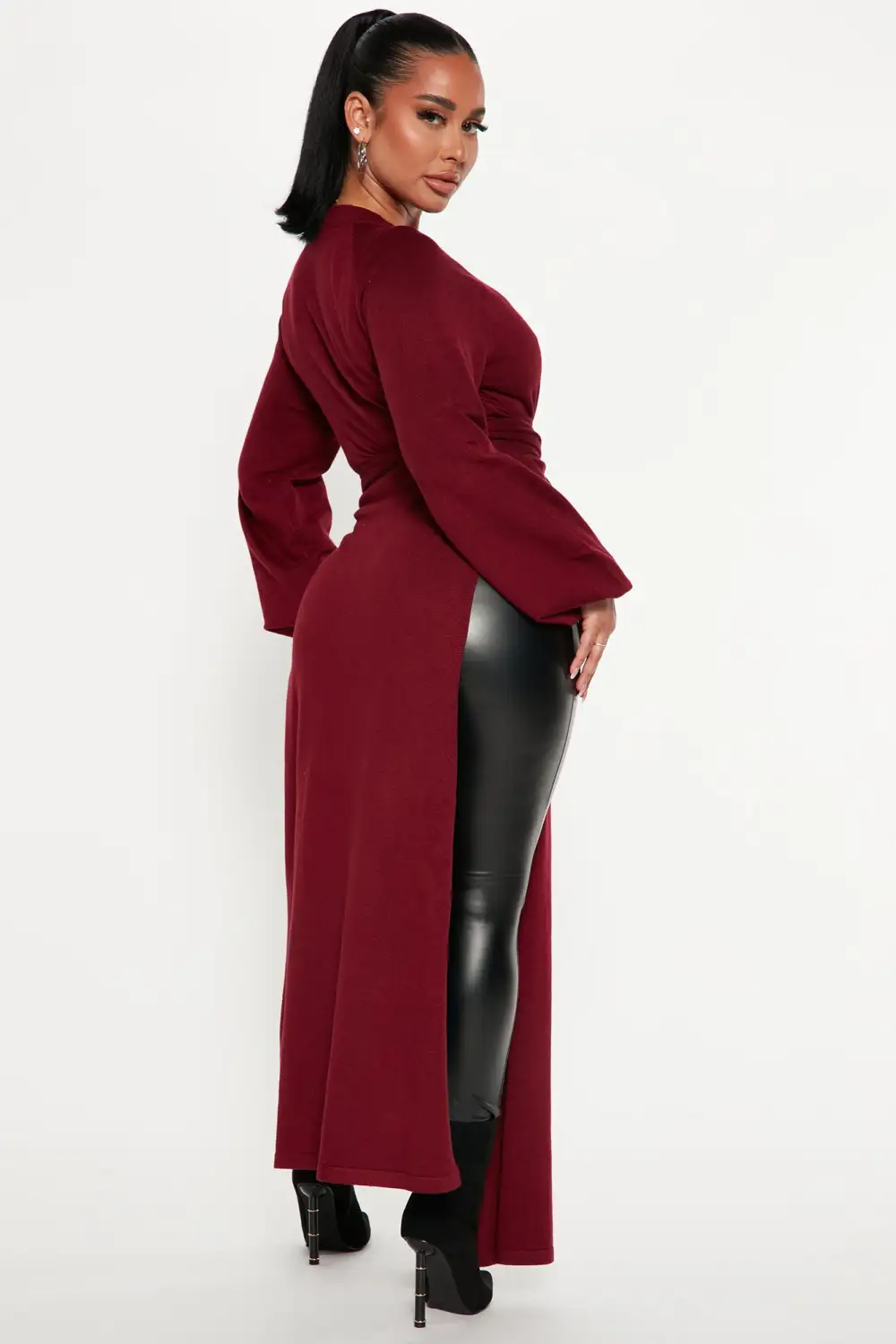 Slit Just Got Real Tunic Sweater - Burgundy