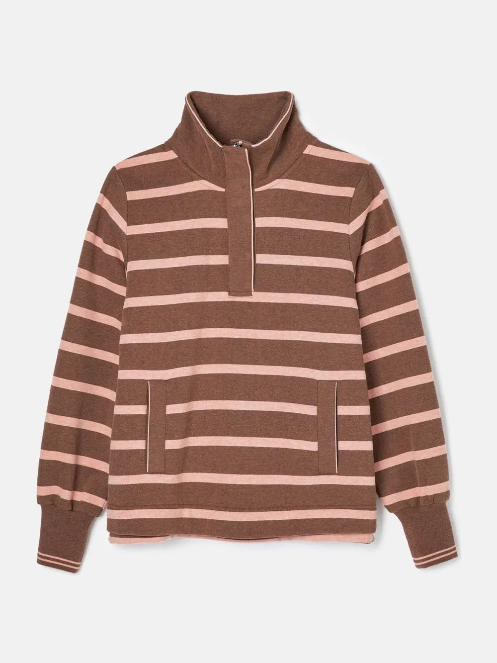 Chocolate Brown pink Funnel Neck Quarter Zip Sweatshirt