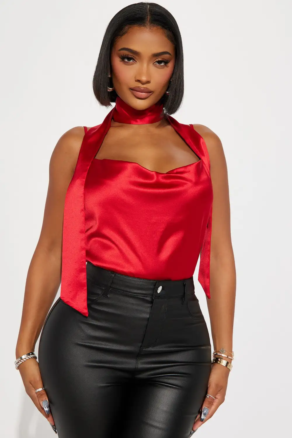 Bright Scenery Satin Top - Red