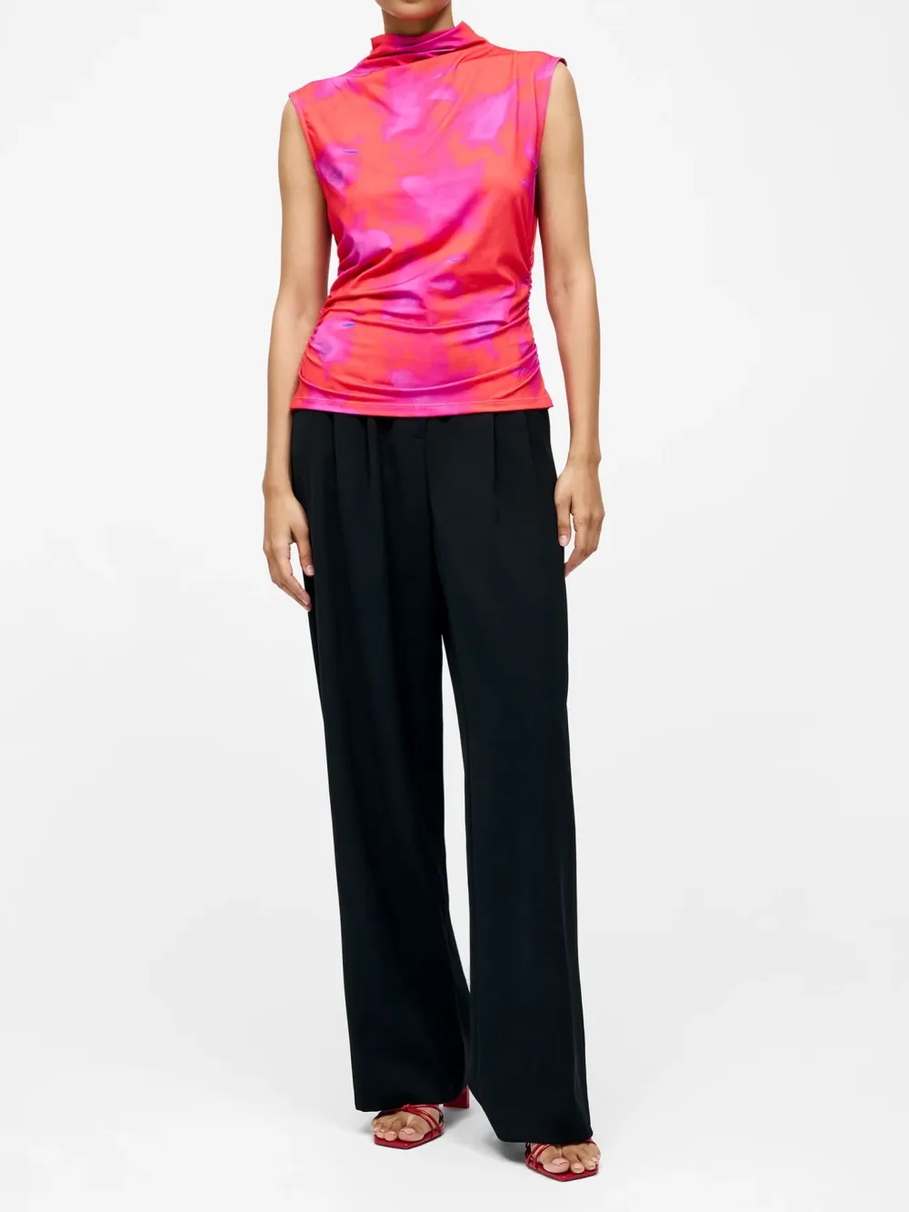 Abstract Art Turtleneck Pleated Top