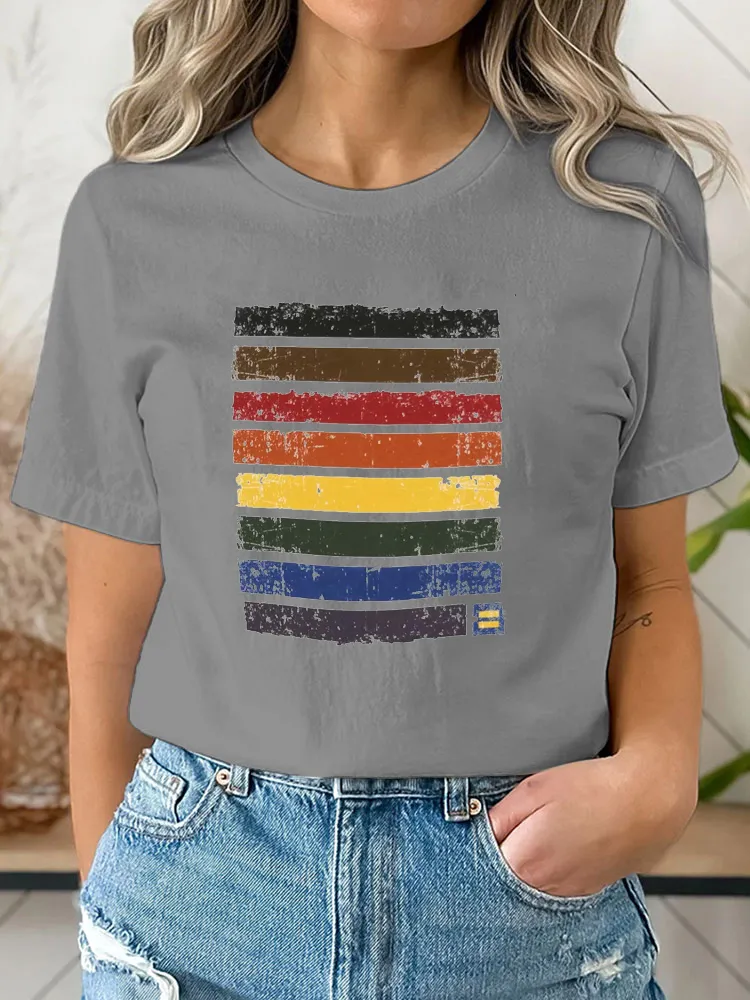 Rainbow Pride Ringer Tank Top Tee Pure Cotton Round-Neck Short-Sleeved Top