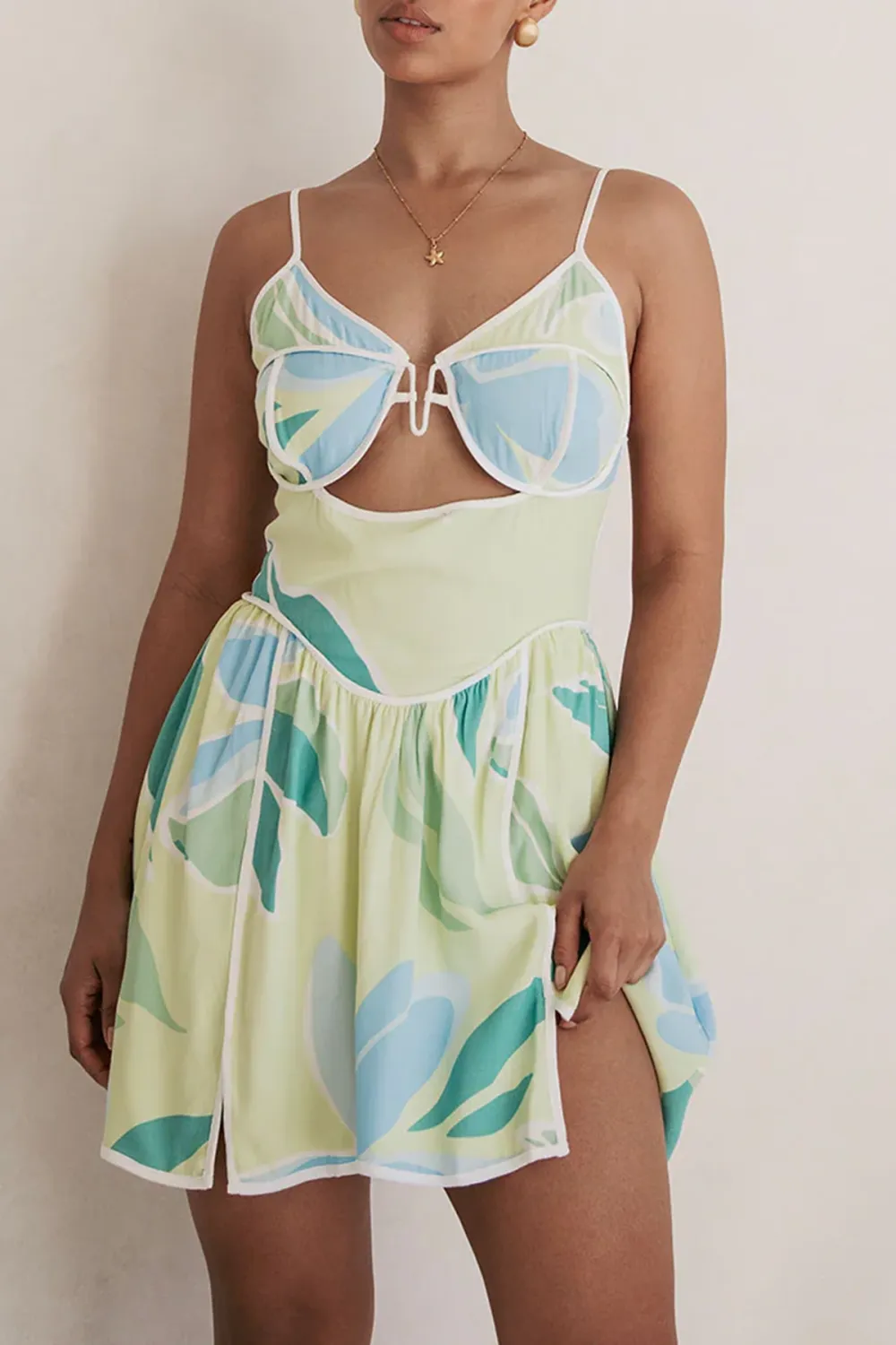 Cut Out Spaghetti Strap Floral Mini Dress