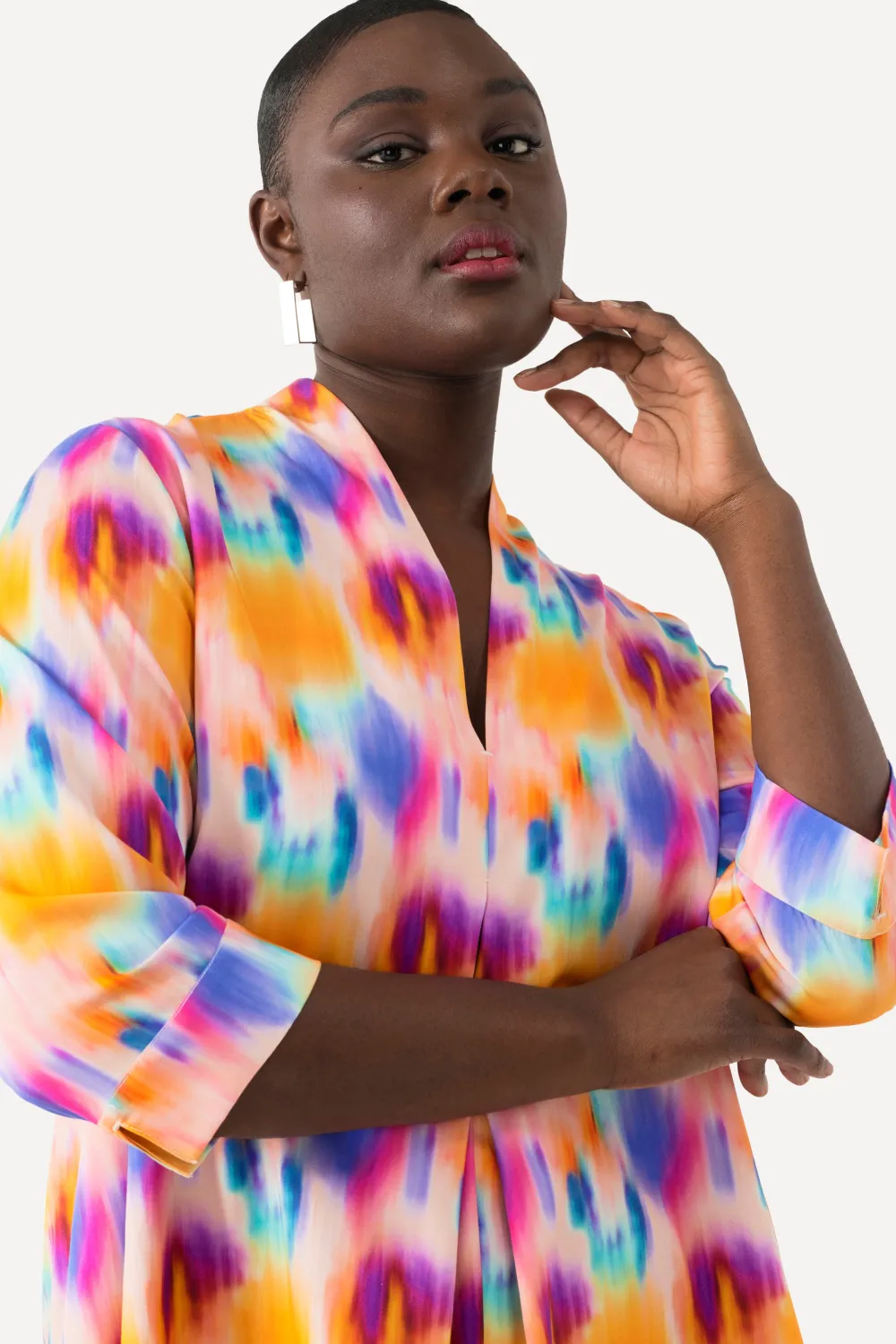 Tunika Lyocell Kelchkragen V-Ausschnitt 3/4-Arm