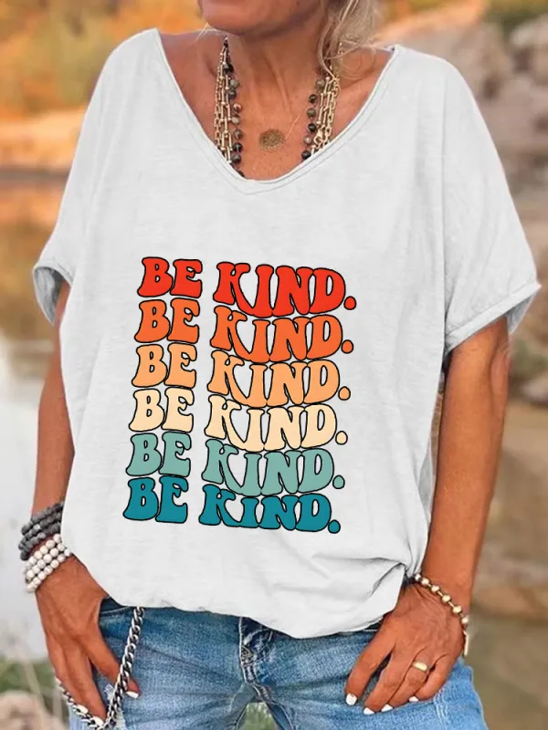 Be Kind Printed V-Neck Short-Sleeve T-Shirts