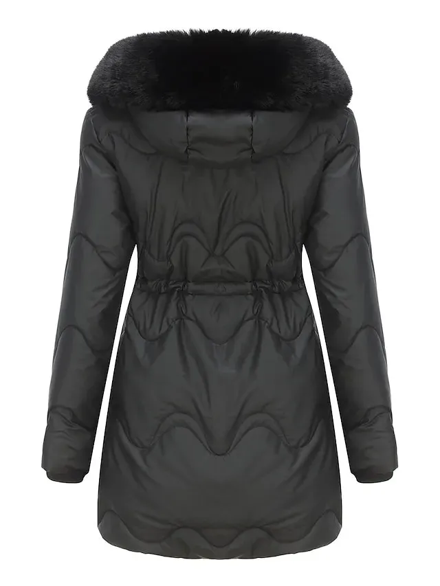 Women's Parka Puffer Jacket Winter Coat Zip up Hooded Coat with Fur Collar Drawstring Thermal Warm Heated Coat Removable Hood Fall Outerwear with Pockets Warm Classic Long Sleeve Light Blue Pink Black