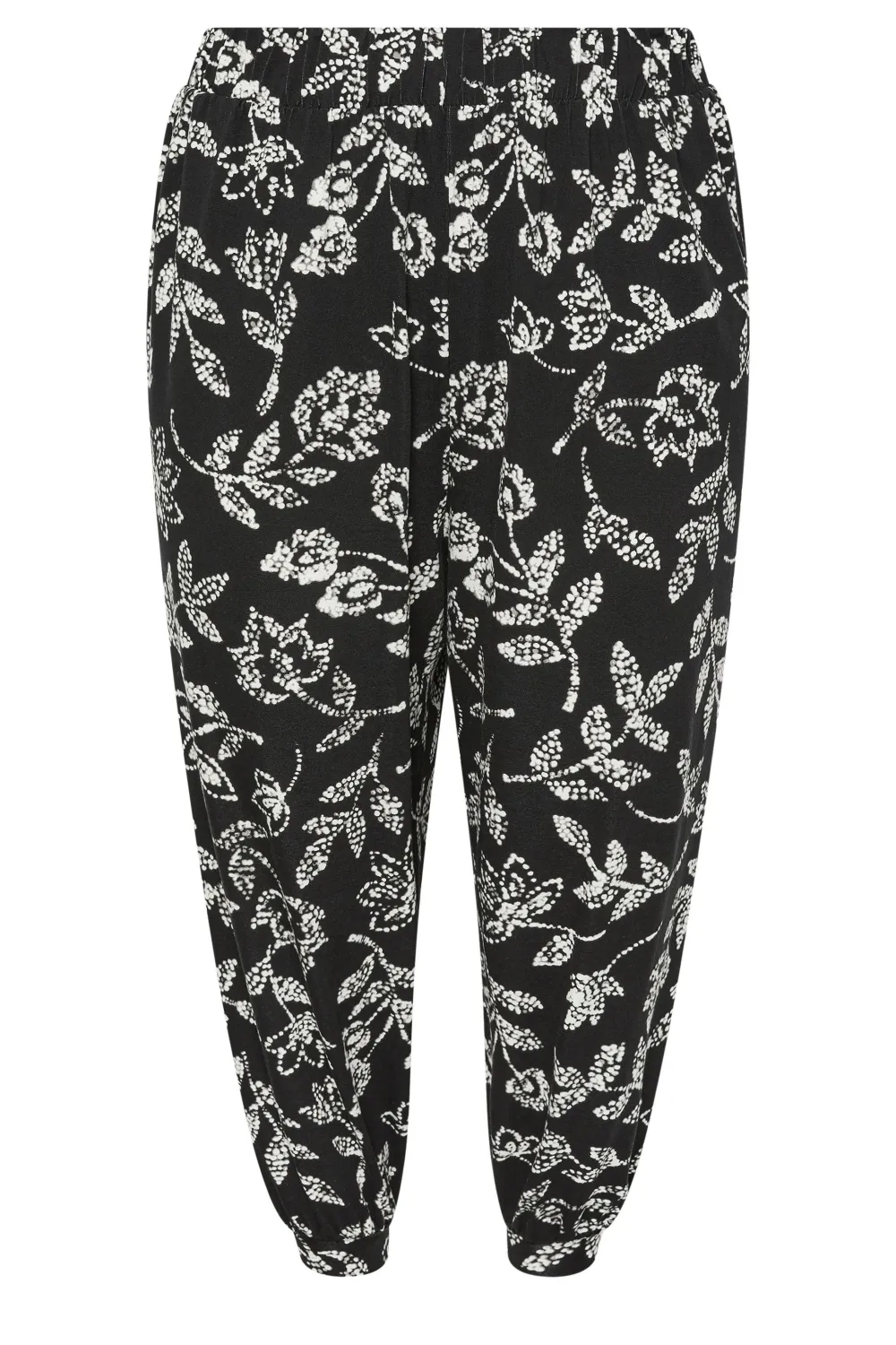 YOURS Curve Beige Brown Leaf Print Cropped Harem Trousers