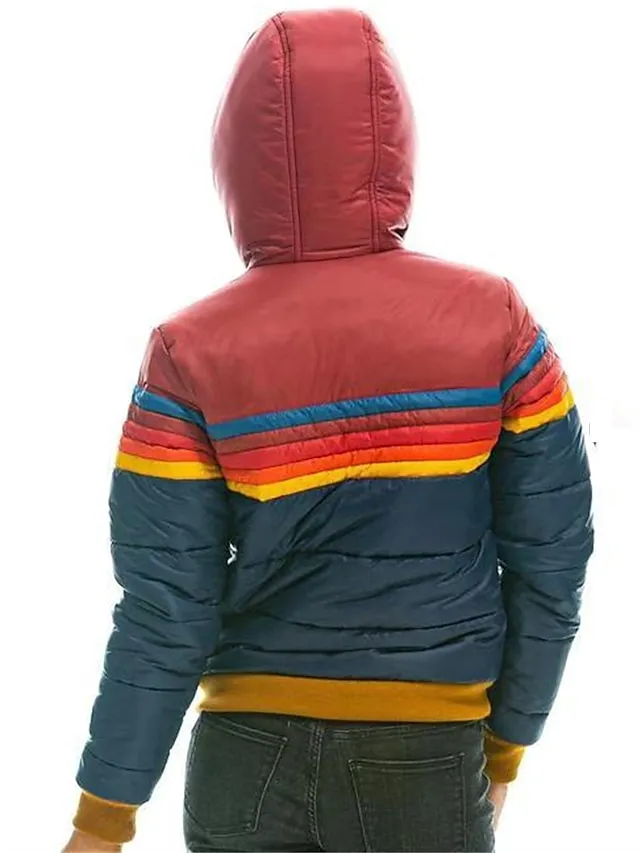 Women's Parka Zipper Puffer Jacket Windproof Warm Winter Coat Comtemporary Stylish Casual Jacket Long Sleeve with Pockets Full Zip Lake blue Black Dark