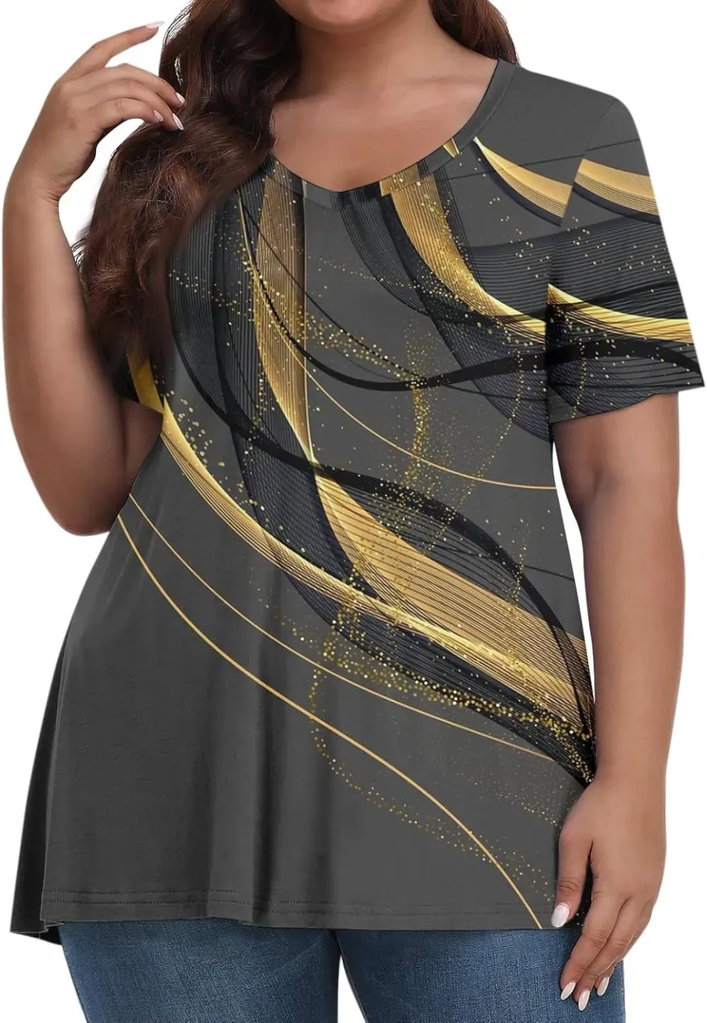 Plus Size Tops for Women Dressy Short Sleeve V Neck Shirts for Women Summer Tops for Women 2024 Floral Print Top