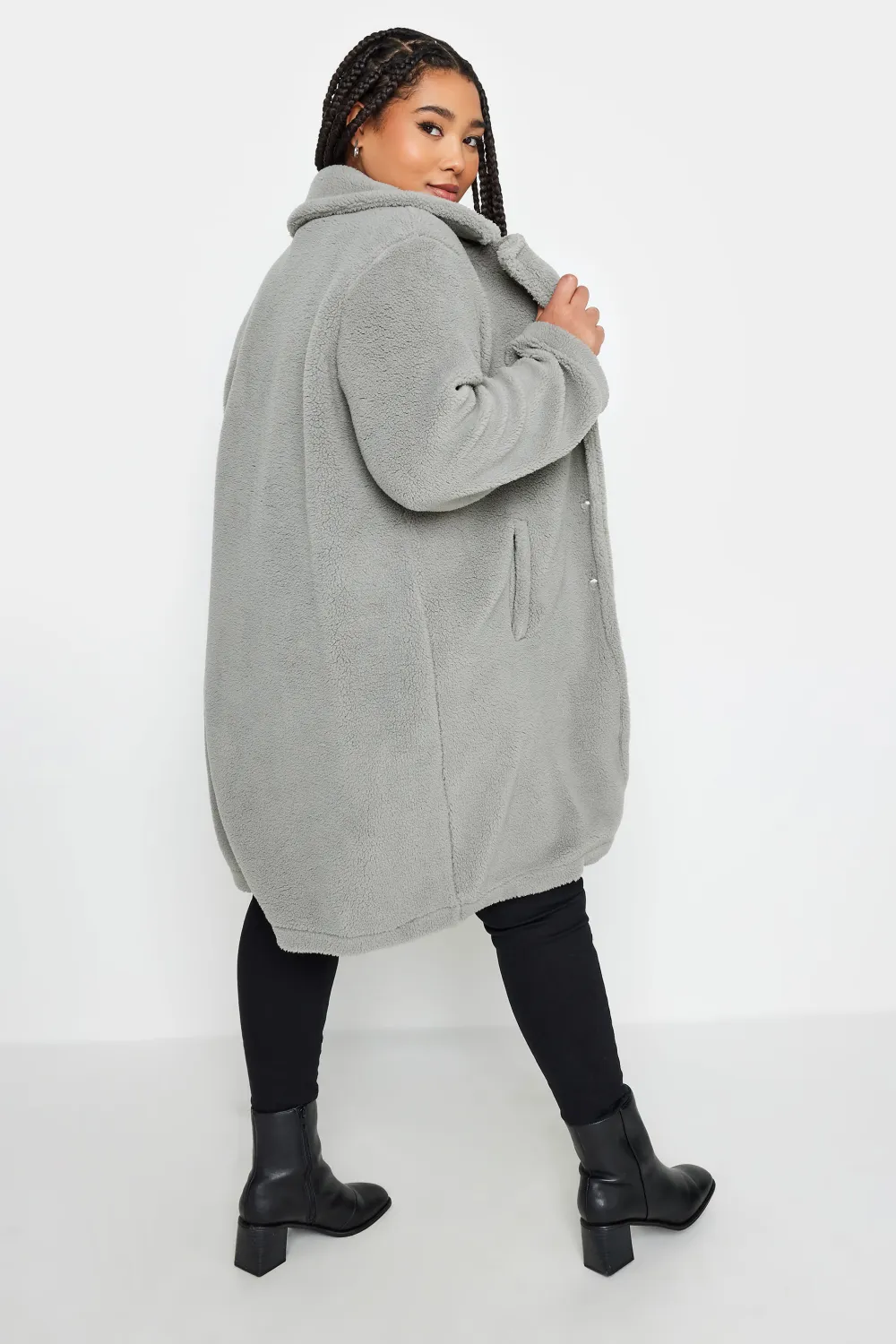 YOURS Curve Grey Faux Fur Coat