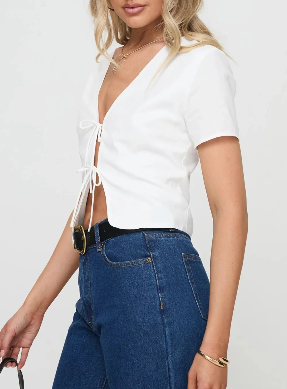 White Cut Out Short Sleeve Shirt