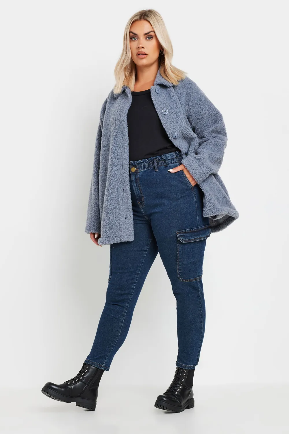 YOURS Curve Dark Blue Cargo Mom Jeans