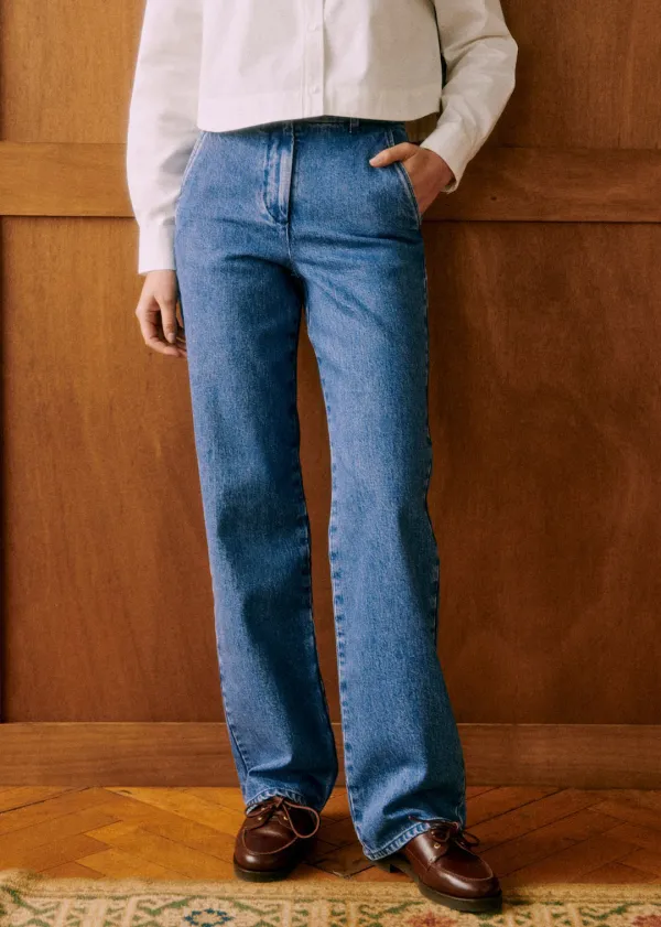 High Waist Flared Denim Trousers