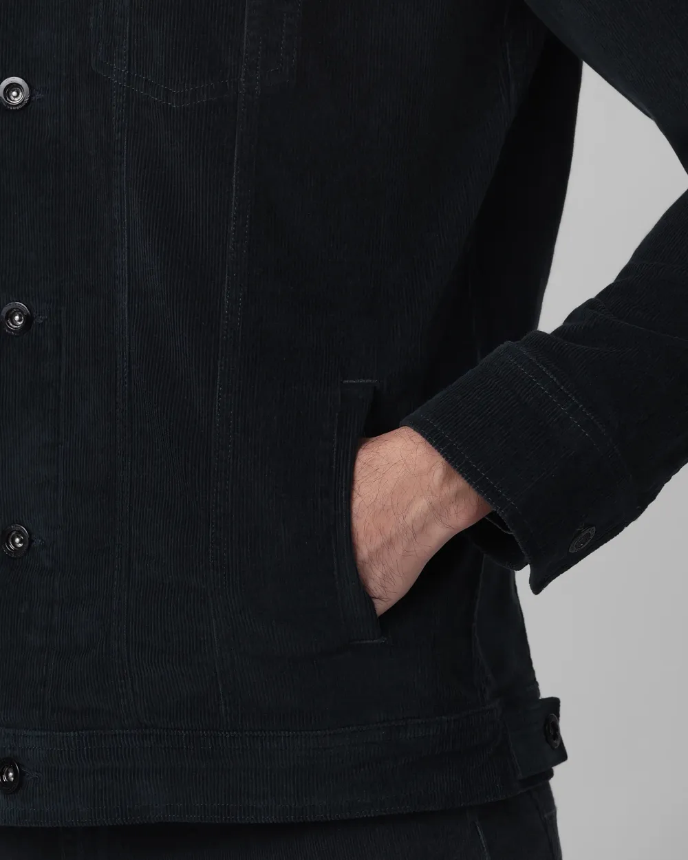 Versatile Comfortable Slim-Fit Dark Green Corduroy Jacket