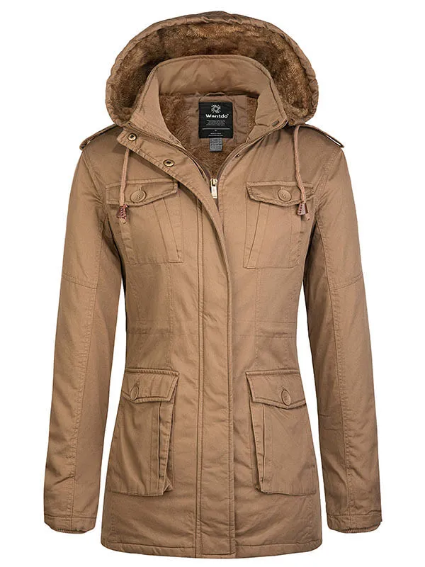 Women's winter Sherpa lining parka warm jacket with detachable hood