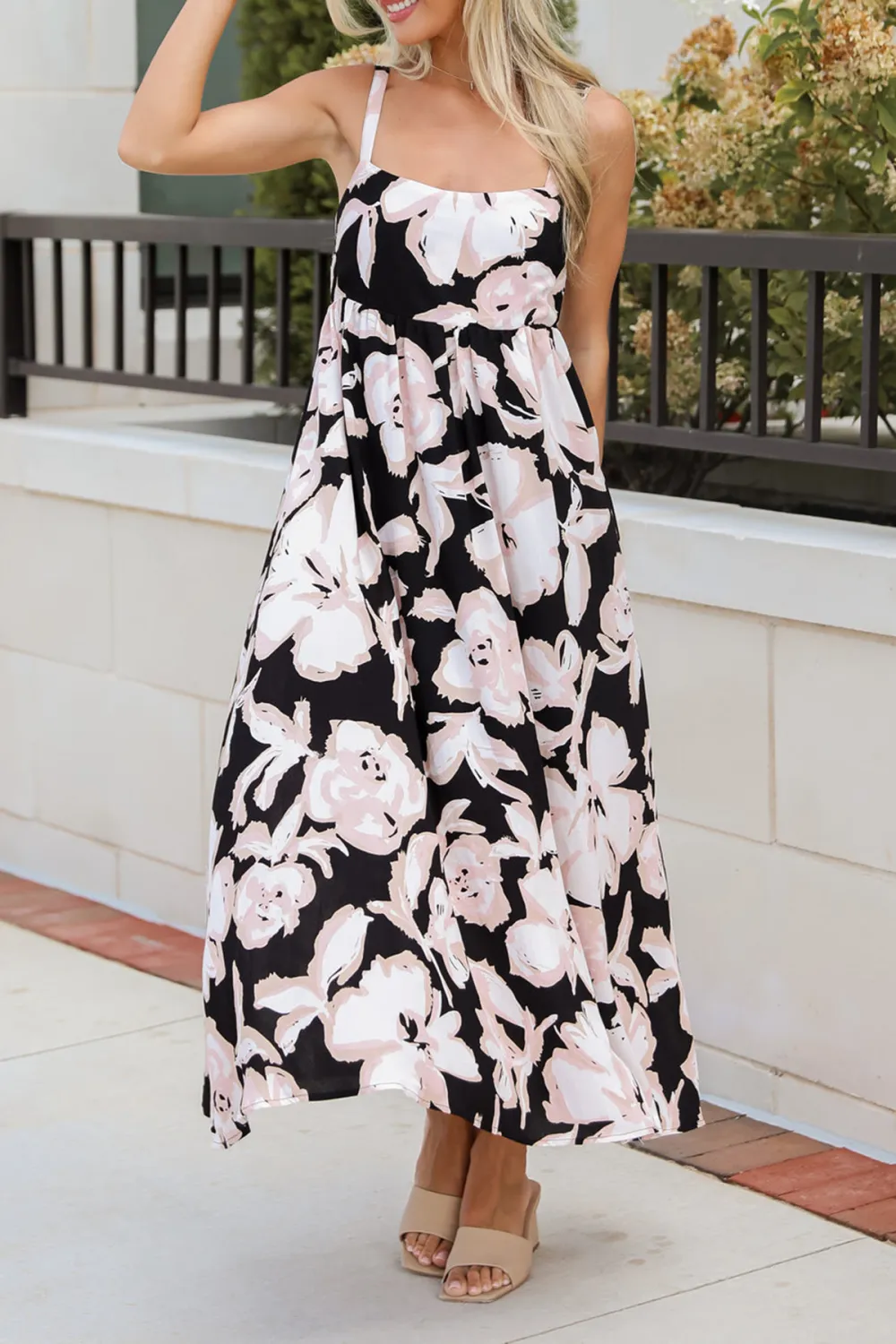 Convincingly Sweet Black Floral Midi Dress