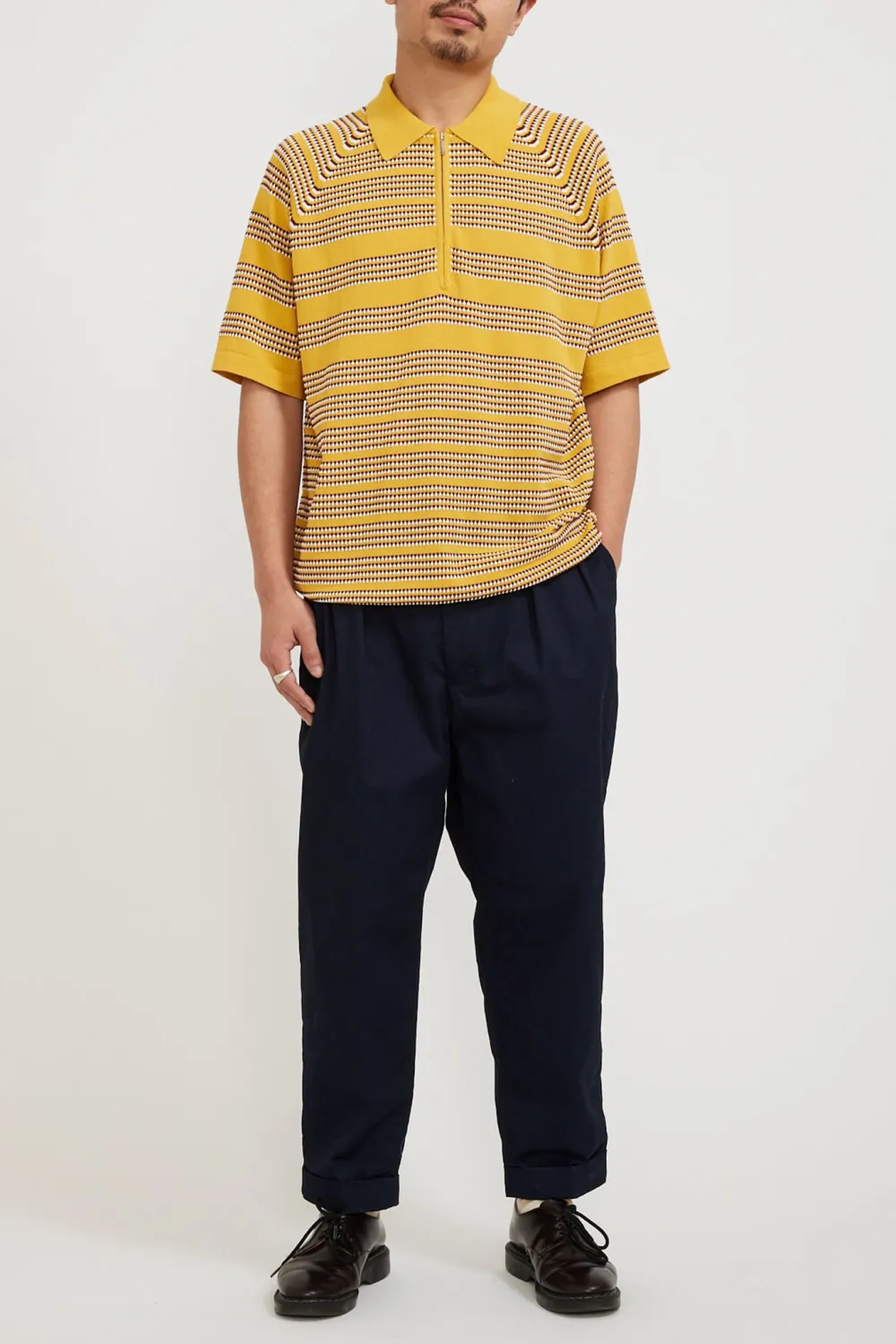 Half Zip Knit Polo Jacquard Yellow